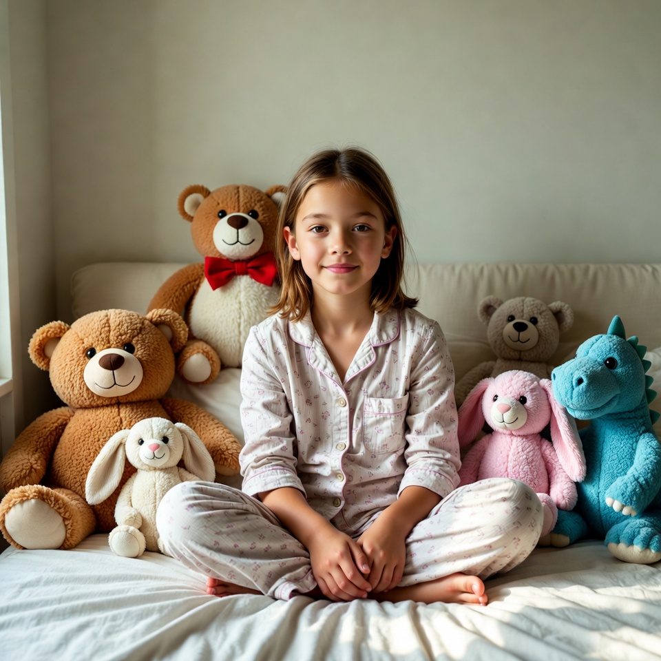 Happy child with stuffed animals at home Happy child with stuffed animals at home