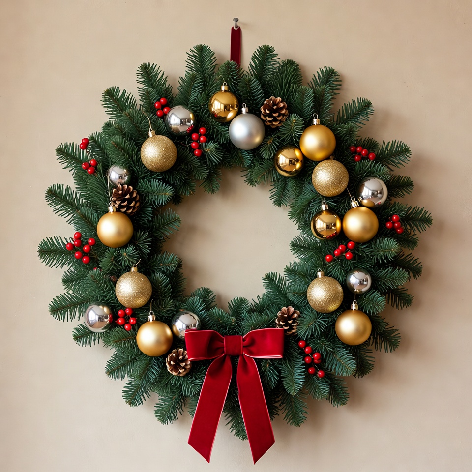 Festive wreath with golden ornaments Festive wreath with golden ornaments