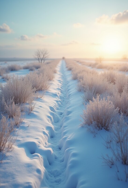 Snowy pathway at sunrise Snowy pathway at sunrise
