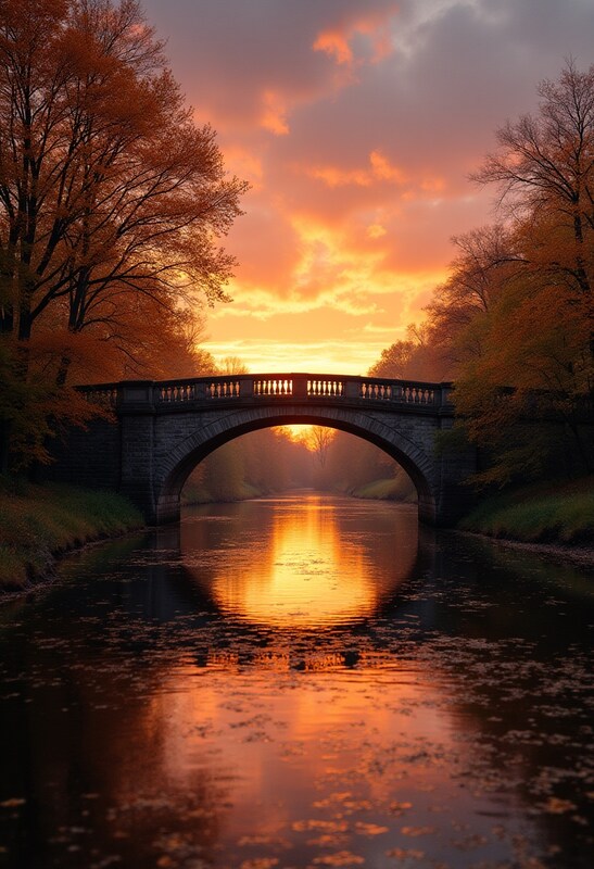 Beautiful sunset over ancient stone bridge Beautiful sunset over ancient stone bridge
