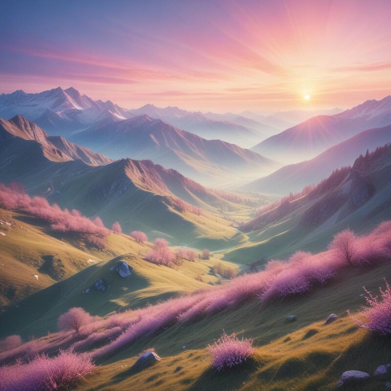 Sunrise over rolling pink hills Sunrise over rolling pink hills