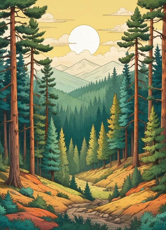 Serene forest landscape at sunset Serene forest landscape at sunset