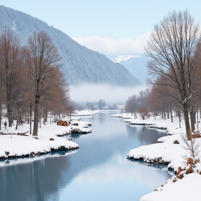 Winter landscape with river and snow Winter landscape with river and snow