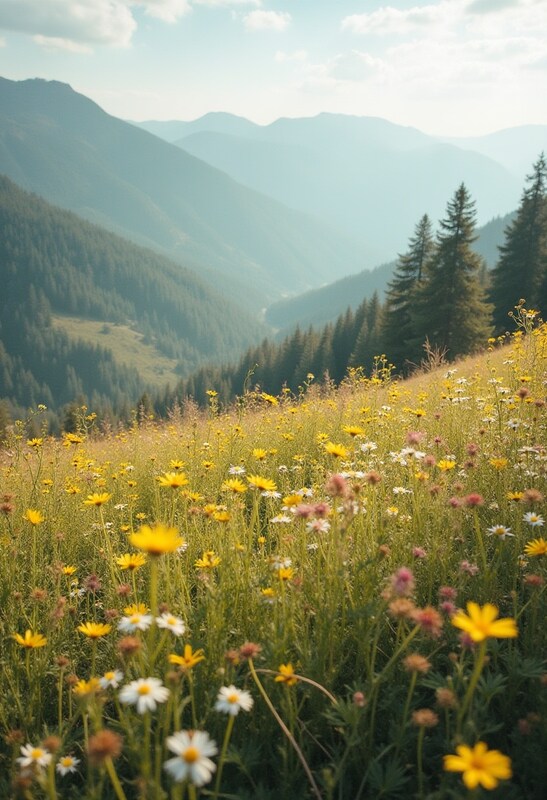 Scenic mountain meadow in springtime Scenic mountain meadow in springtime