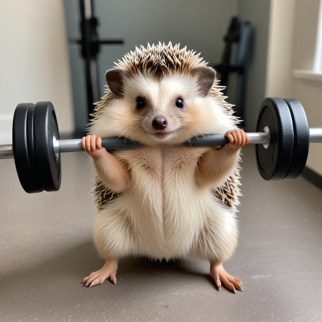 Hedgehog lifting weights indoors Hedgehog lifting weights indoors