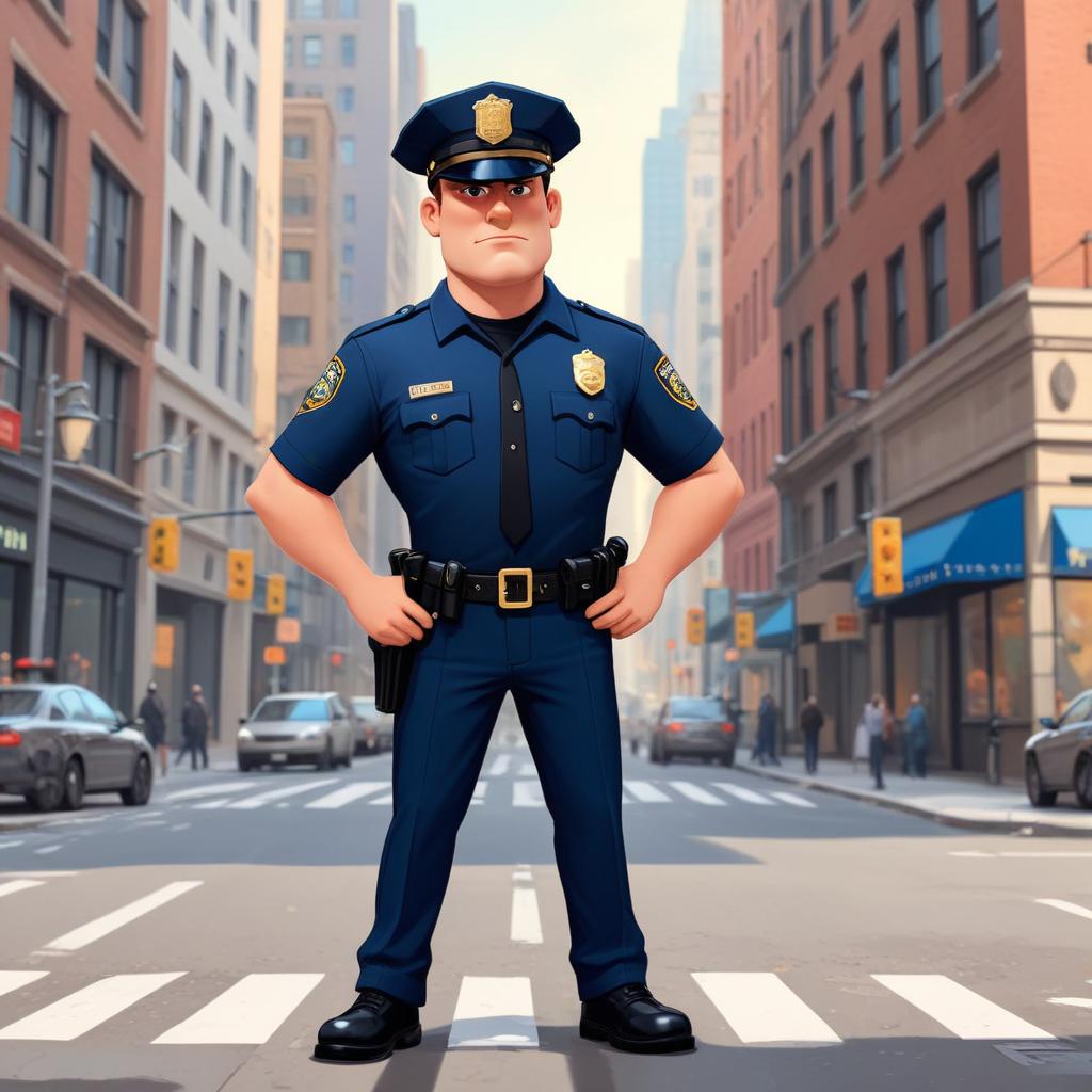 Cartoon police officer standing strong Cartoon police officer standing strong