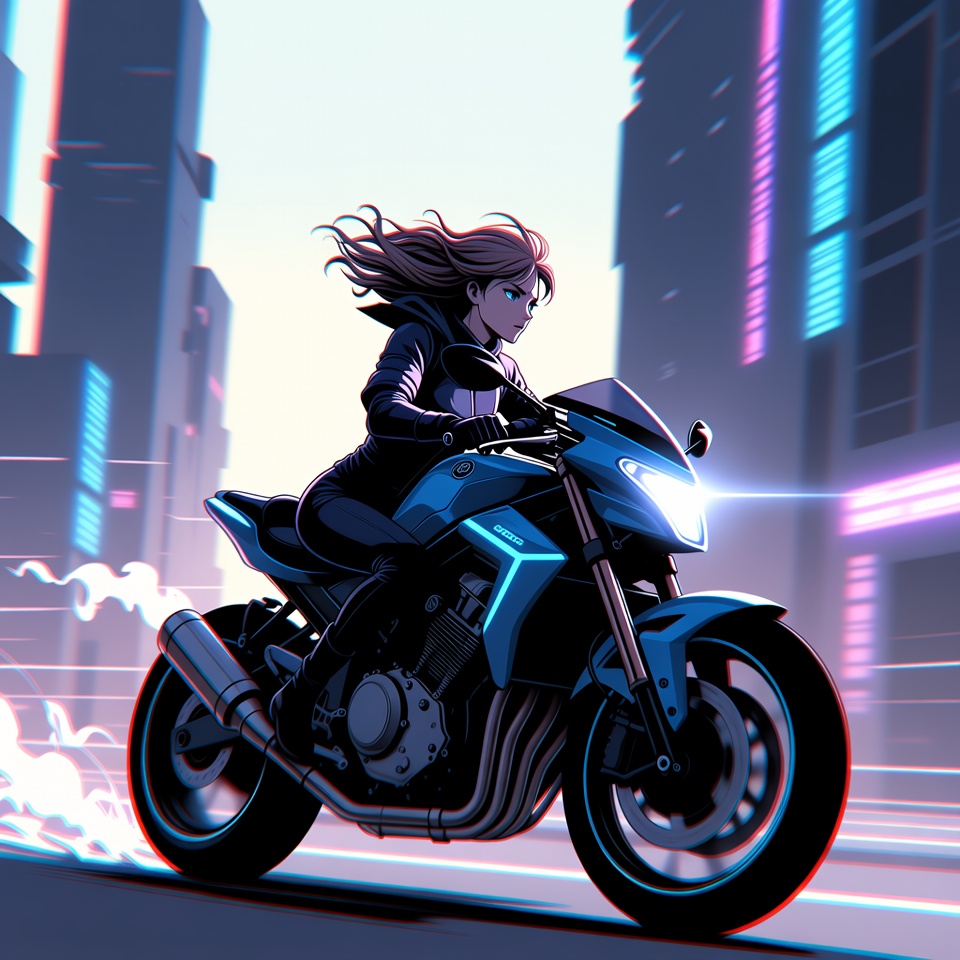 Woman riding motorcycle in city Woman riding motorcycle in city