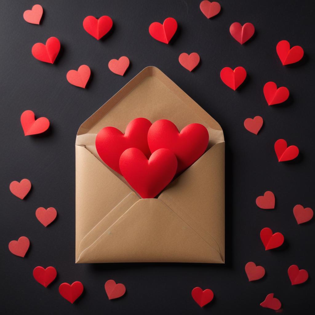 Red hearts in an envelope for lovers Red hearts in an envelope for lovers