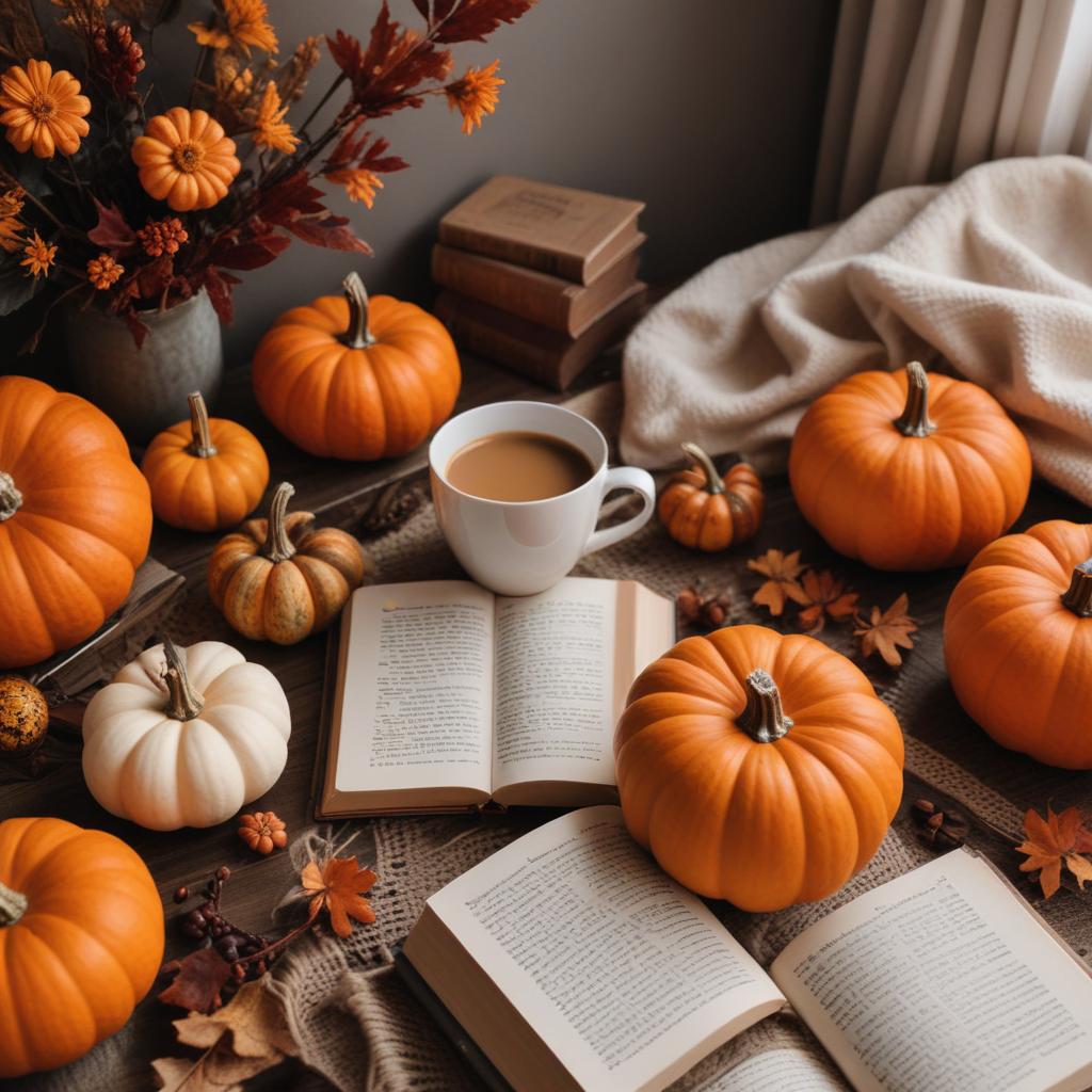 Autumn pumpkin and book scene Autumn pumpkin and book scene
