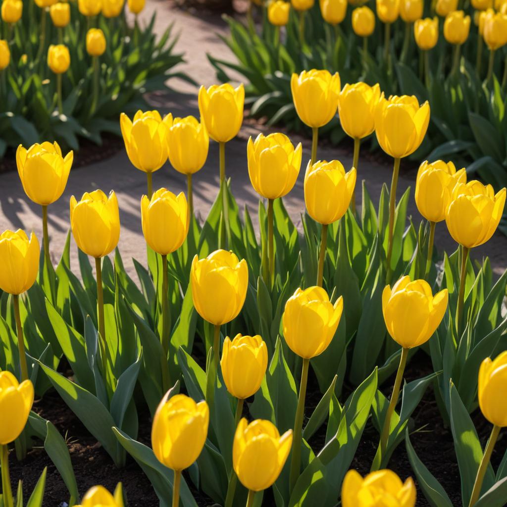 Bright yellow tulips in spring garden Bright yellow tulips in spring garden