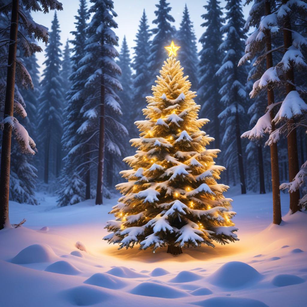 Christmas tree in snowy forest Christmas tree in snowy forest