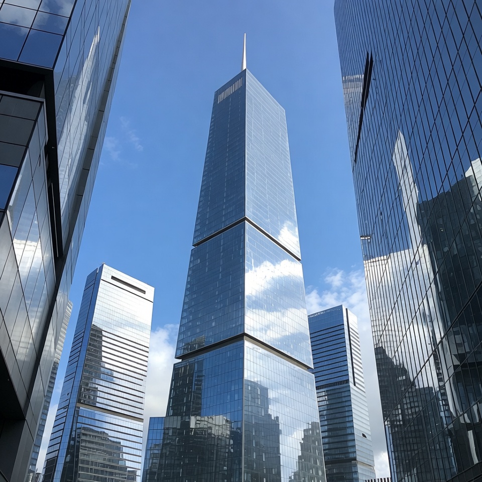 Skyscrapers under bright blue sky Skyscrapers under bright blue sky