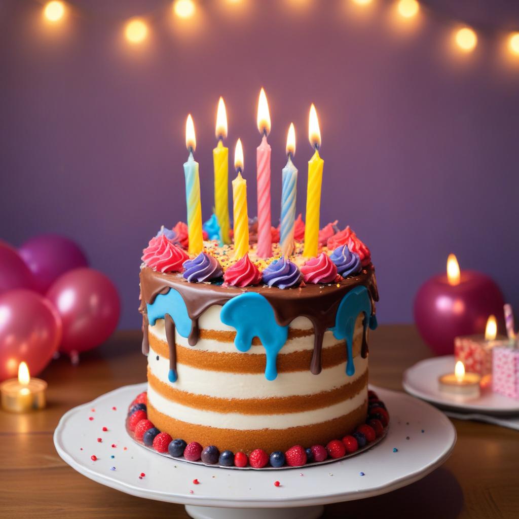 Colorful birthday cake with candles Colorful birthday cake with candles