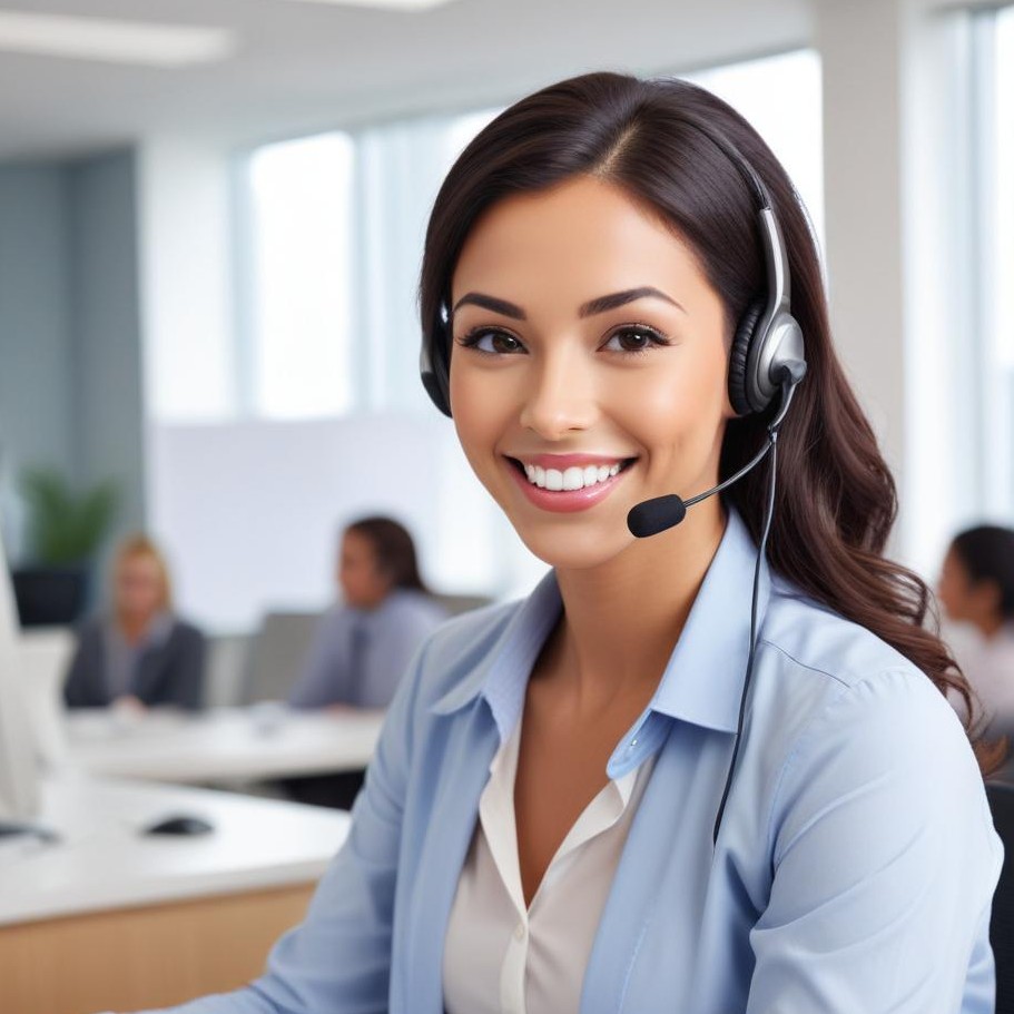 Friendly customer service representative at work Friendly customer service representative at work