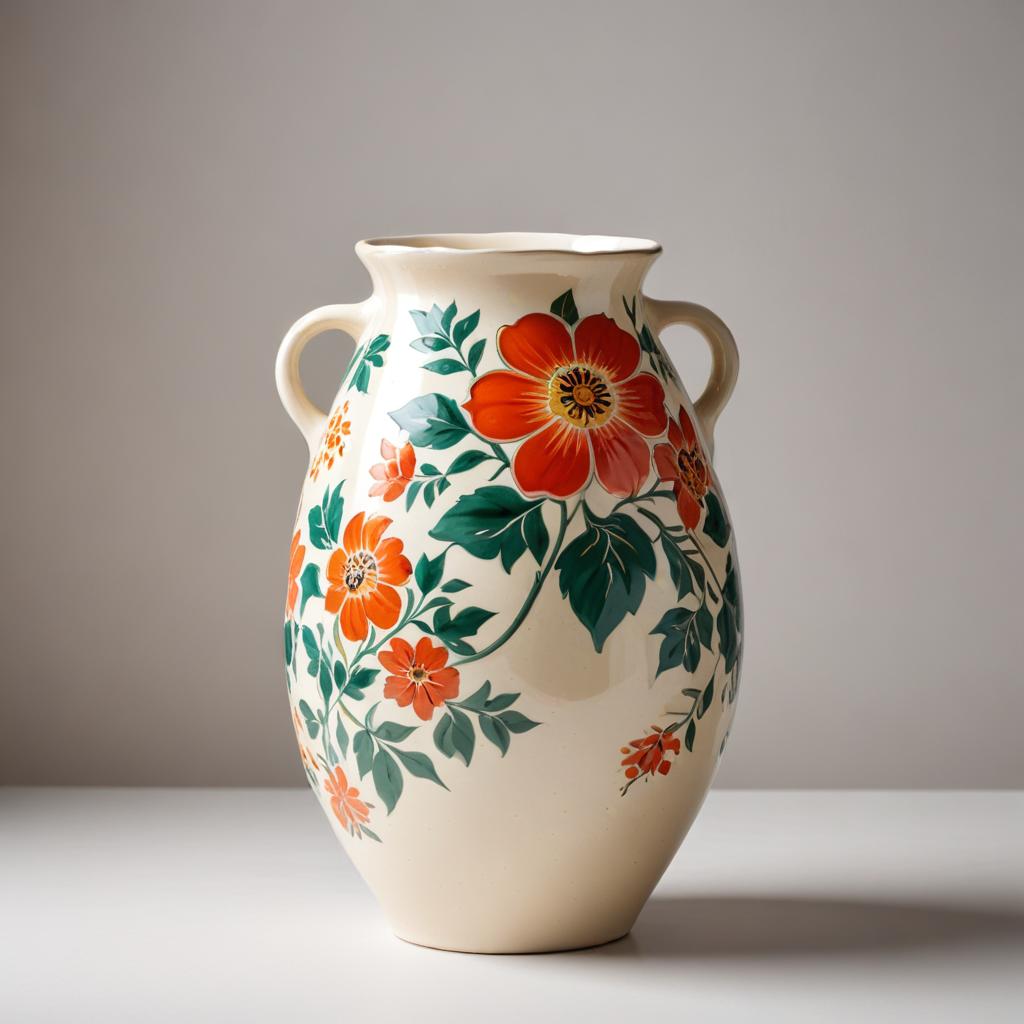 Brightly decorated earthenware vase Brightly decorated earthenware vase