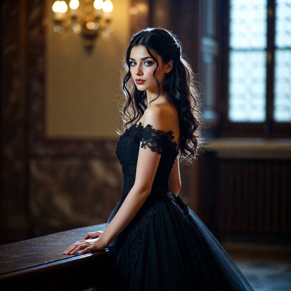 Elegant woman in black gown Elegant woman in black gown