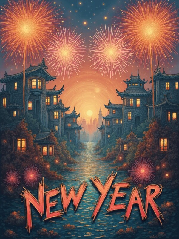 Fireworks over city for new year Fireworks over city for new year