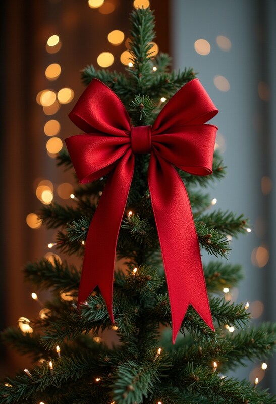 Decorated christmas tree with red bow Decorated christmas tree with red bow