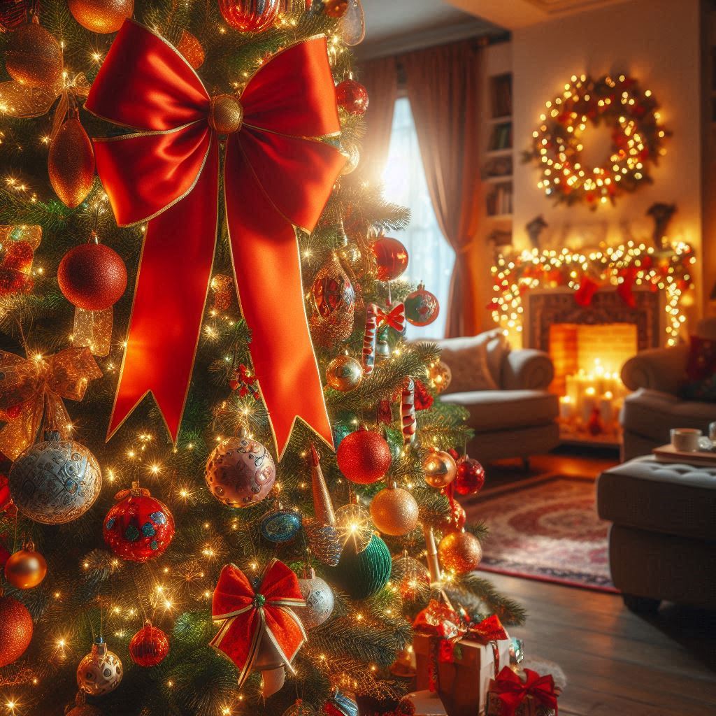 Festive living room with christmas tree Festive living room with christmas tree