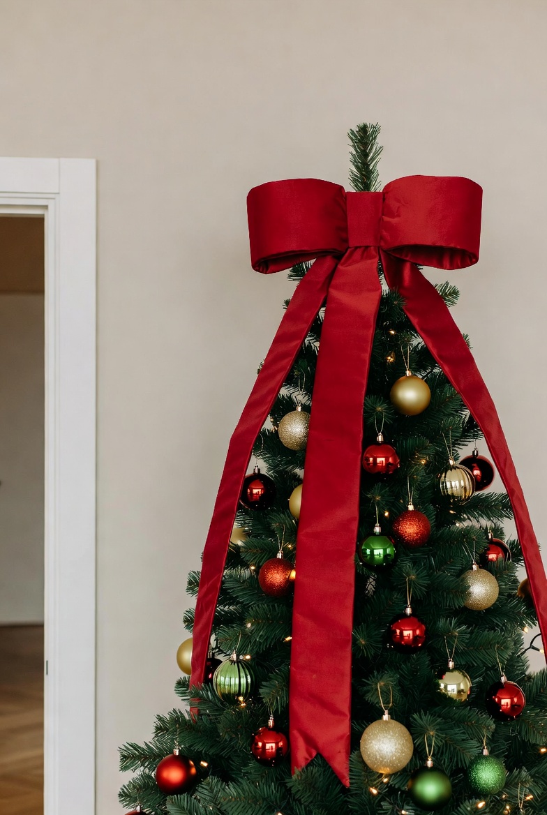 Decorated christmas tree with bow Decorated christmas tree with bow