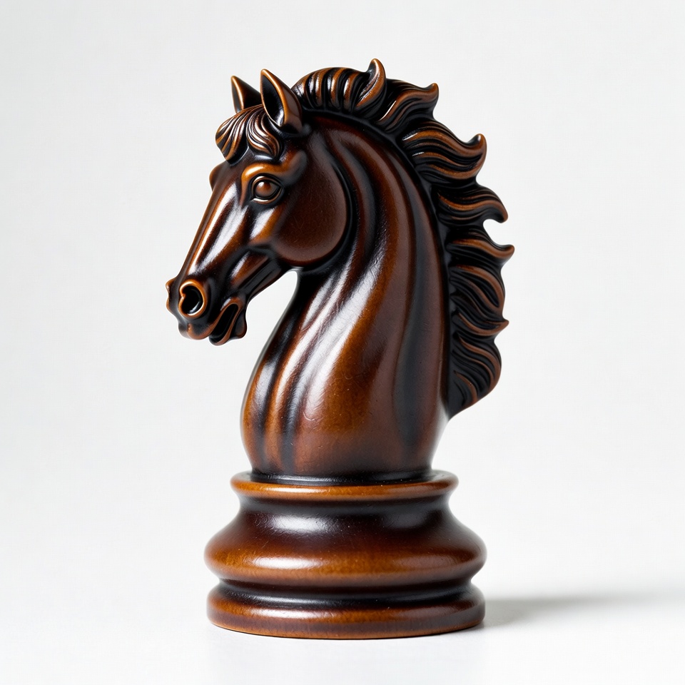 Sculpted chess knight in rich brown finish Sculpted chess knight in rich brown finish