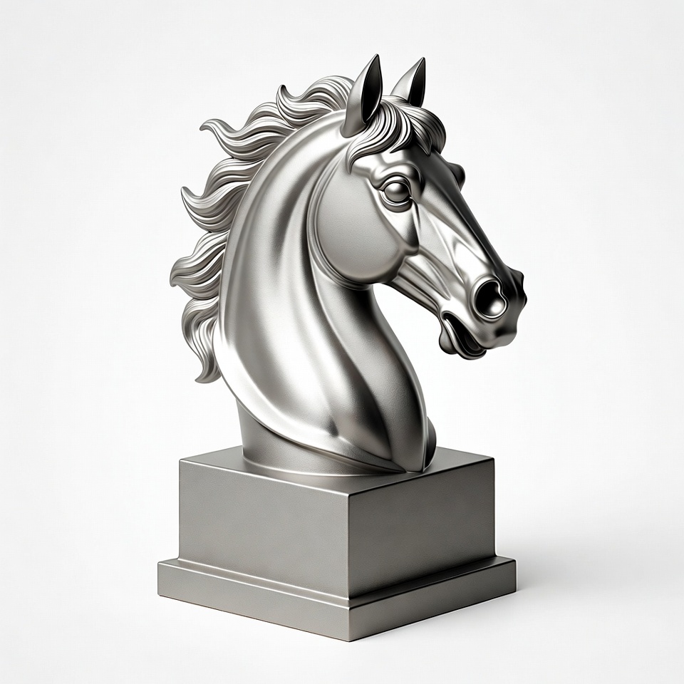Stylish silver horse sculpture on display Stylish silver horse sculpture on display