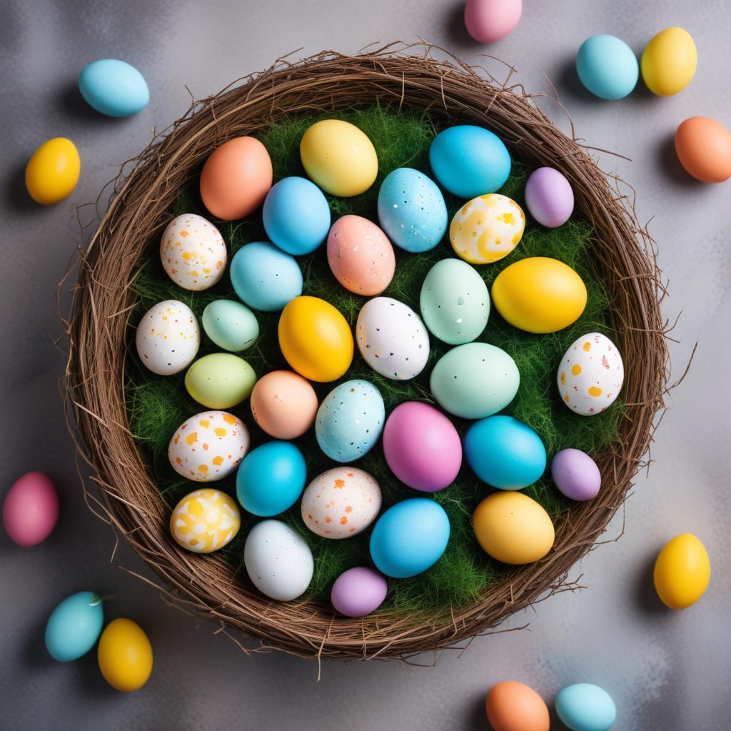 Colorful easter eggs in a basket Colorful easter eggs in a basket