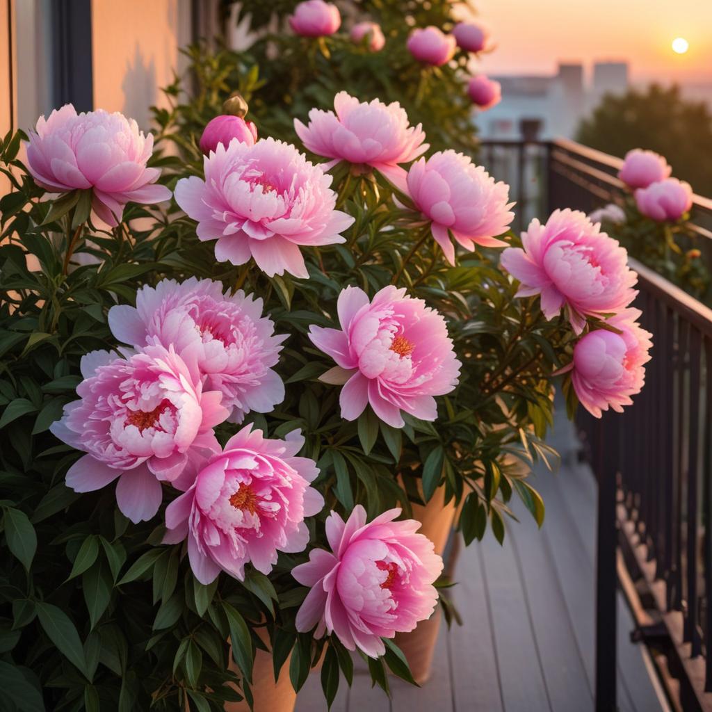 Vibrant pink peonies at sunset Vibrant pink peonies at sunset