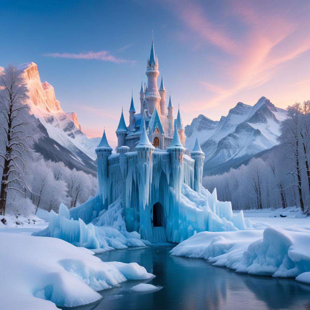 Frozen castle in a snowy landscape Frozen castle in a snowy landscape