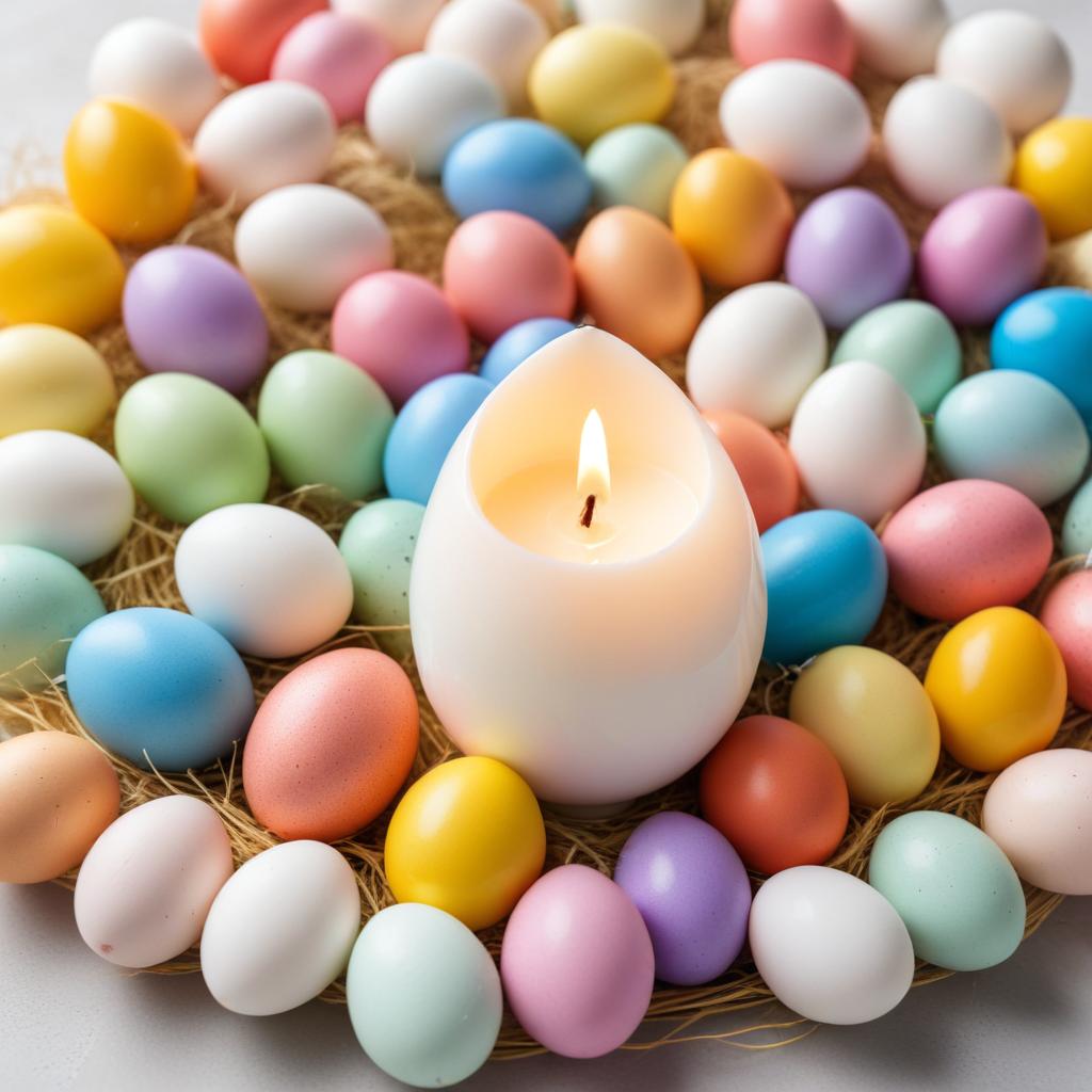 Colorful easter eggs with candle center Colorful easter eggs with candle center