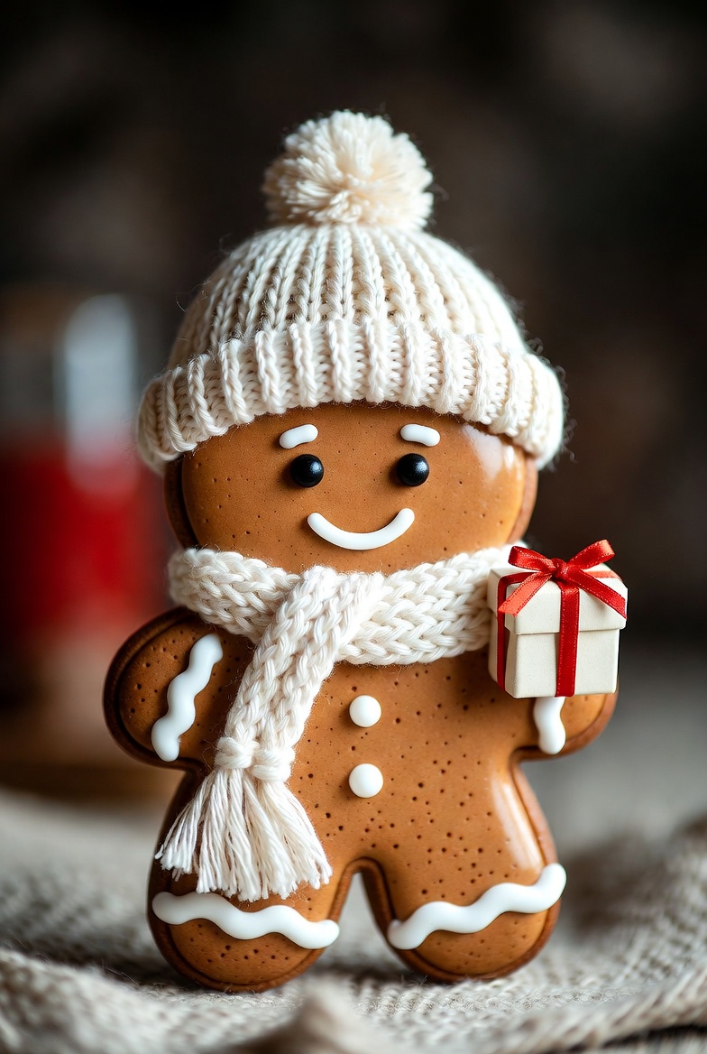 Gingerbread cookie with festive gift Gingerbread cookie with festive gift
