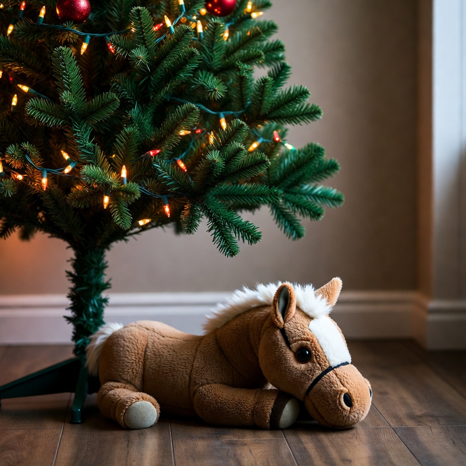 Cozy christmas scene with plush horse Cozy christmas scene with plush horse