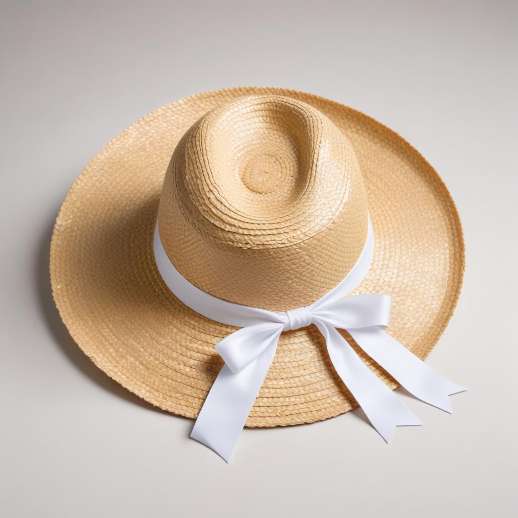Stylish straw hat with white ribbon Stylish straw hat with white ribbon