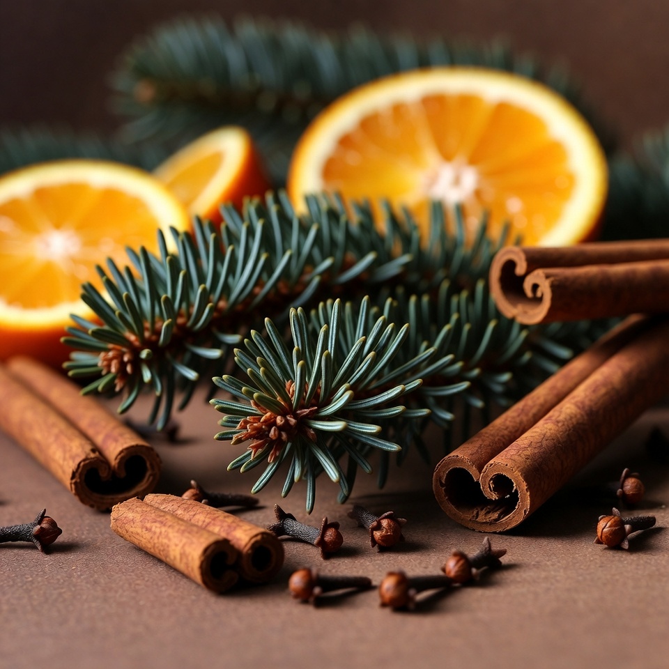 Warm spices with citrus and pine Warm spices with citrus and pine
