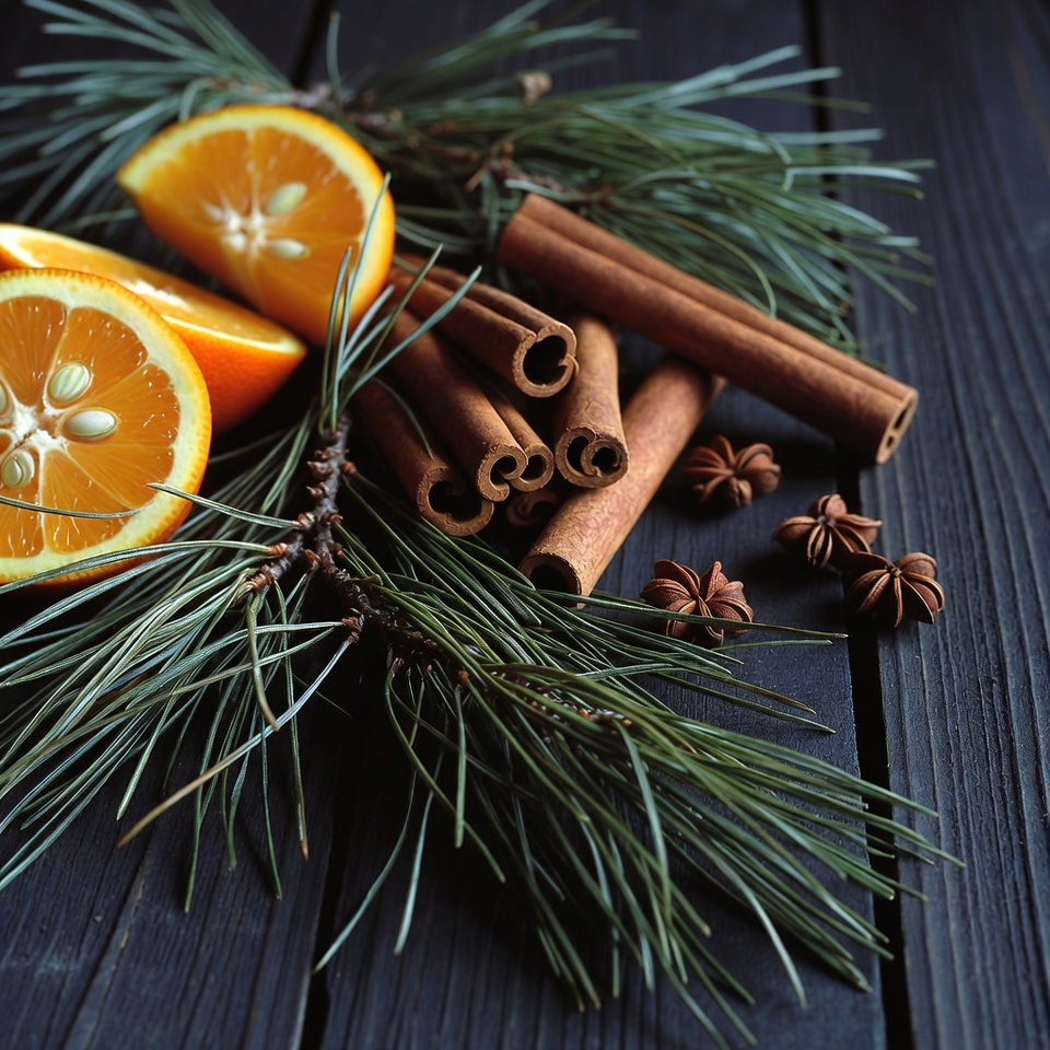 Warm holiday spices and citrus aroma Warm holiday spices and citrus aroma