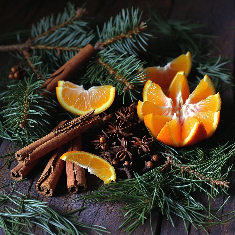 Spices and citrus on wooden table Spices and citrus on wooden table