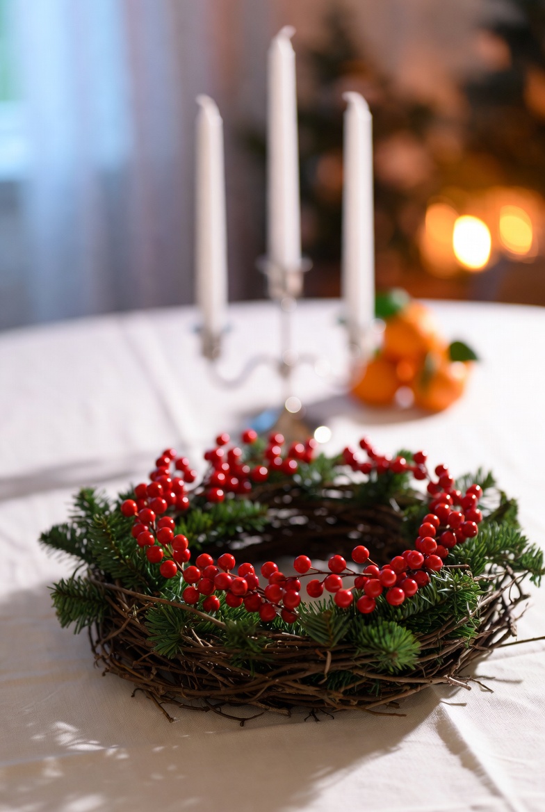 Festive wreath with red berries Festive wreath with red berries