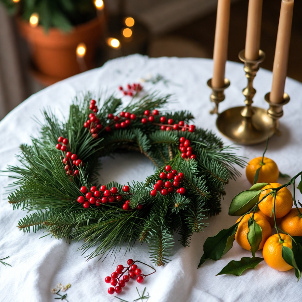 Festive wreath and citrus arrangement Festive wreath and citrus arrangement