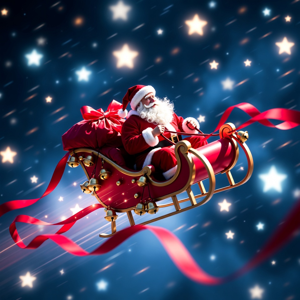 Santa flying in a sleigh at night Santa flying in a sleigh at night