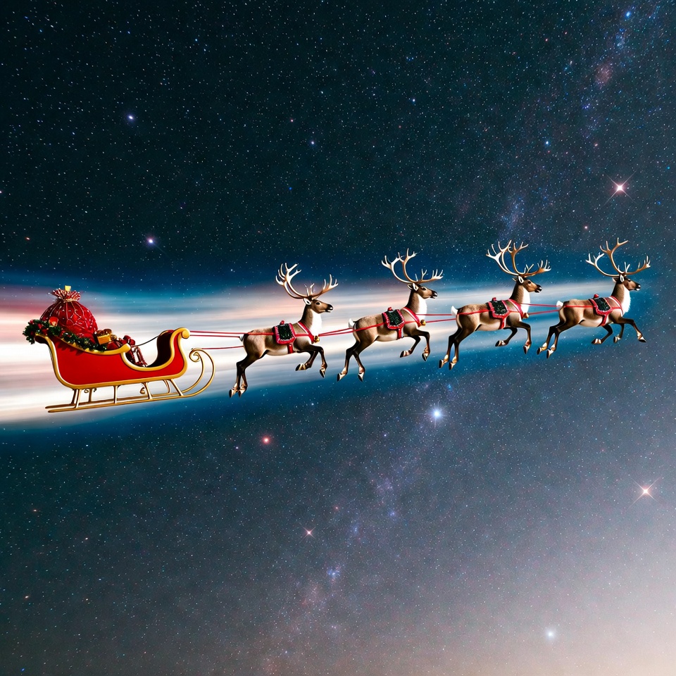 Santa flying through starry night Santa flying through starry night