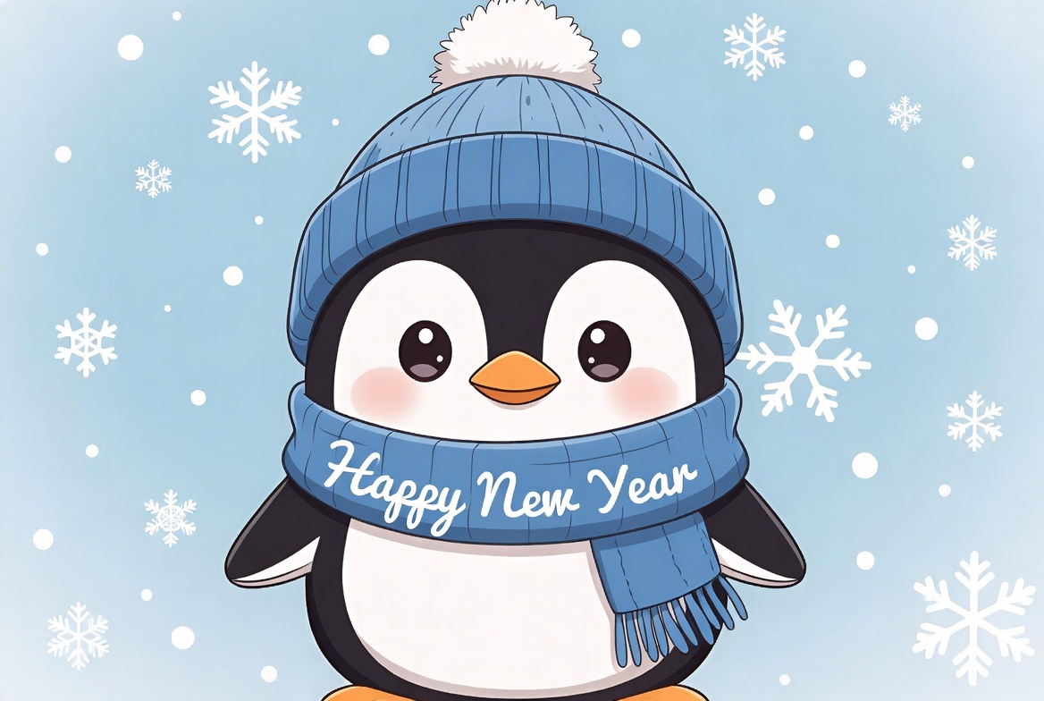 Cute penguin celebrating new year Cute penguin celebrating new year