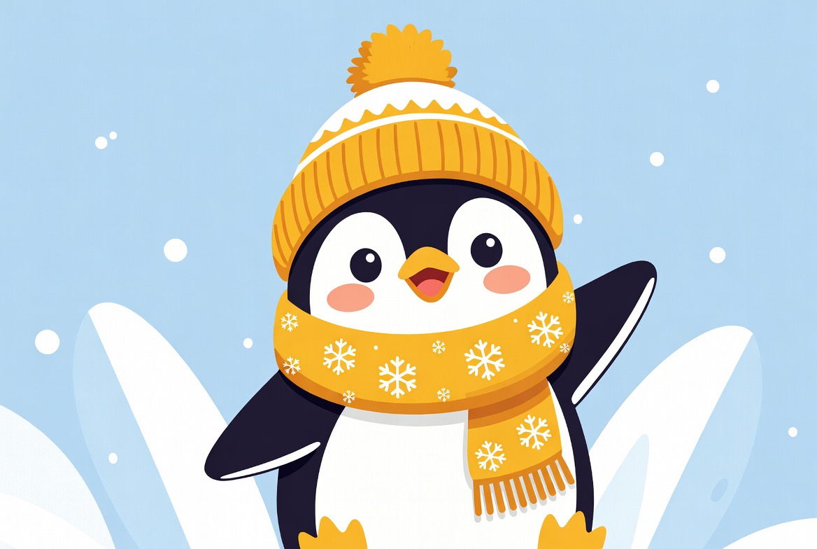 Happy penguin in winter attire Happy penguin in winter attire