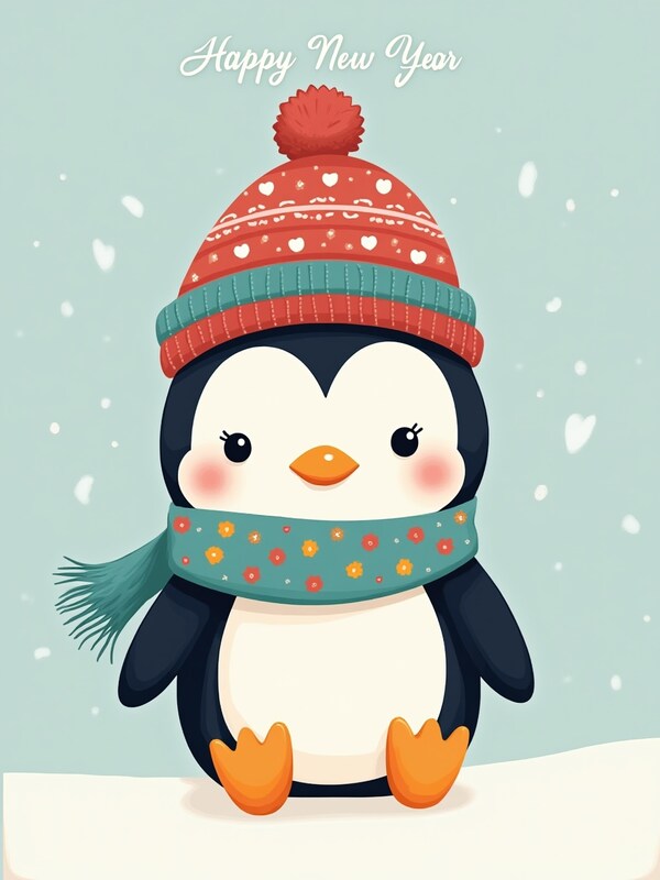 Cute penguin celebrating new year Cute penguin celebrating new year