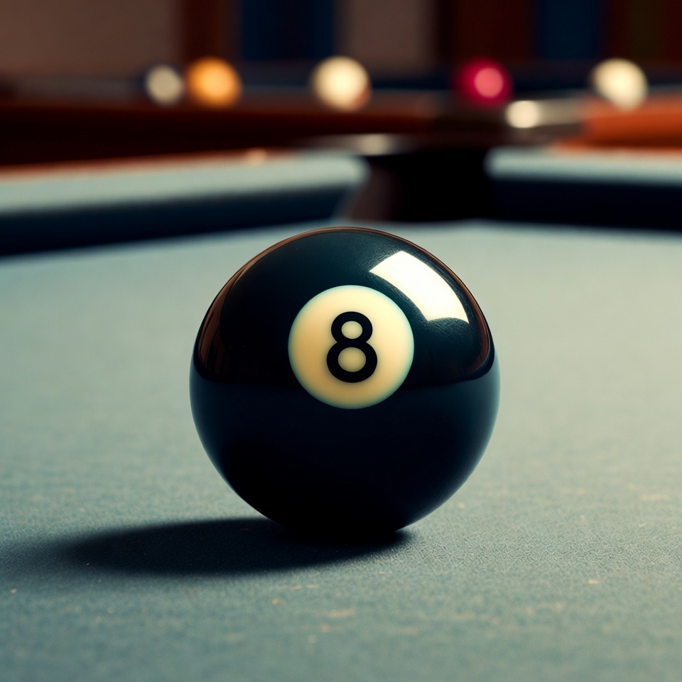 Eight ball on pool table surface Eight ball on pool table surface