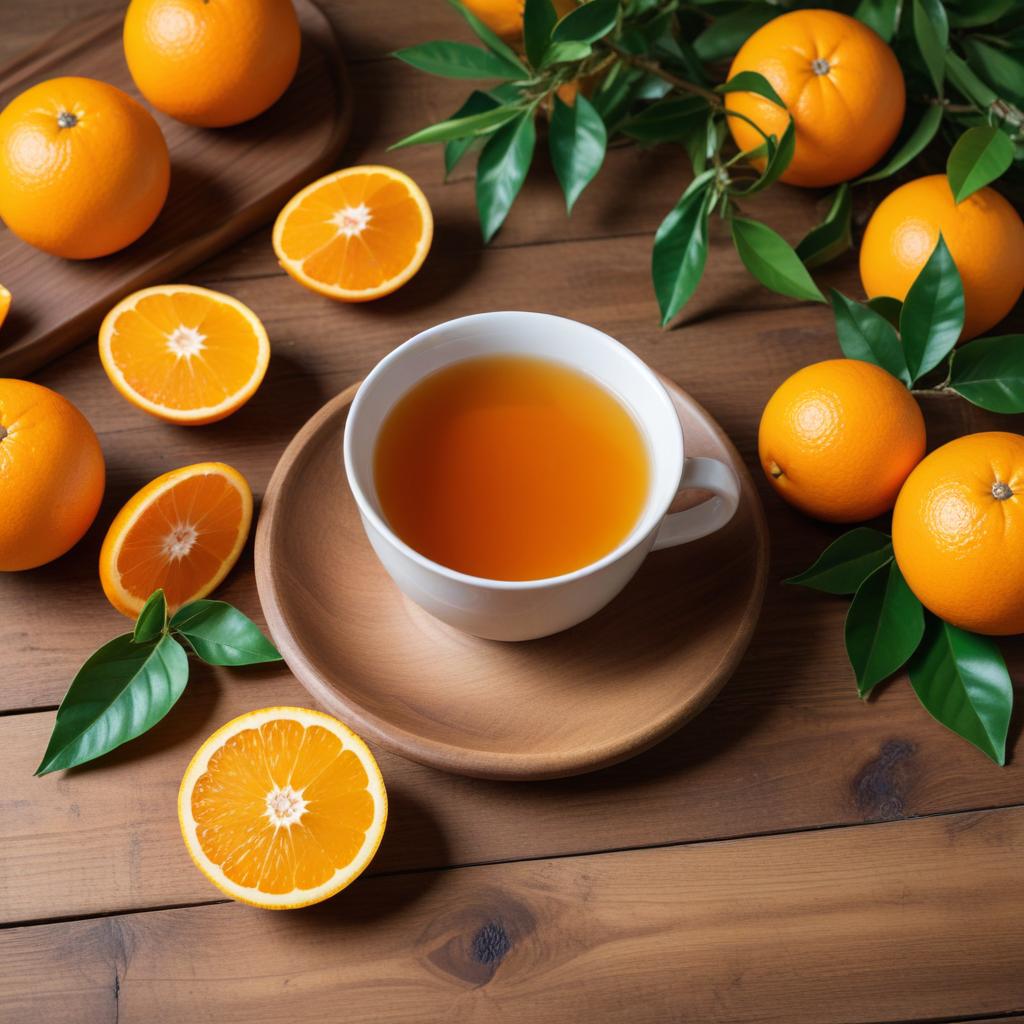 Refreshing orange tea on wooden table Refreshing orange tea on wooden table