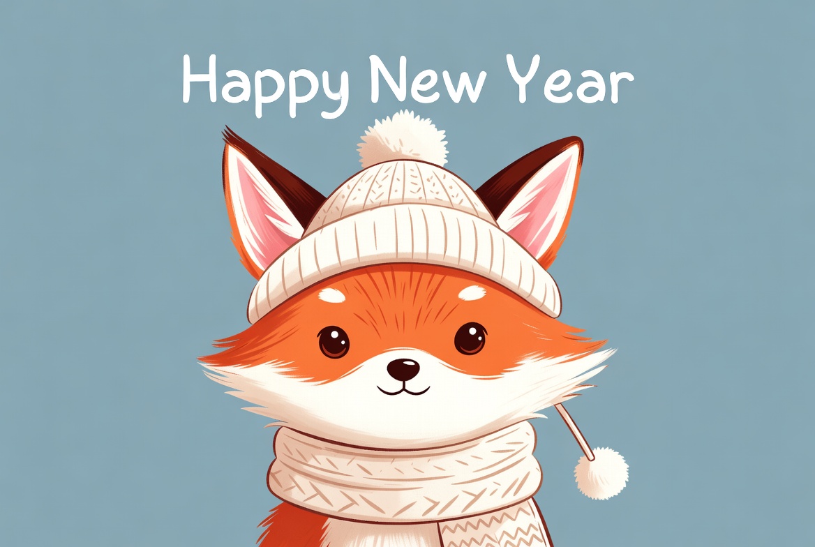 Cute fox celebrating new year Cute fox celebrating new year