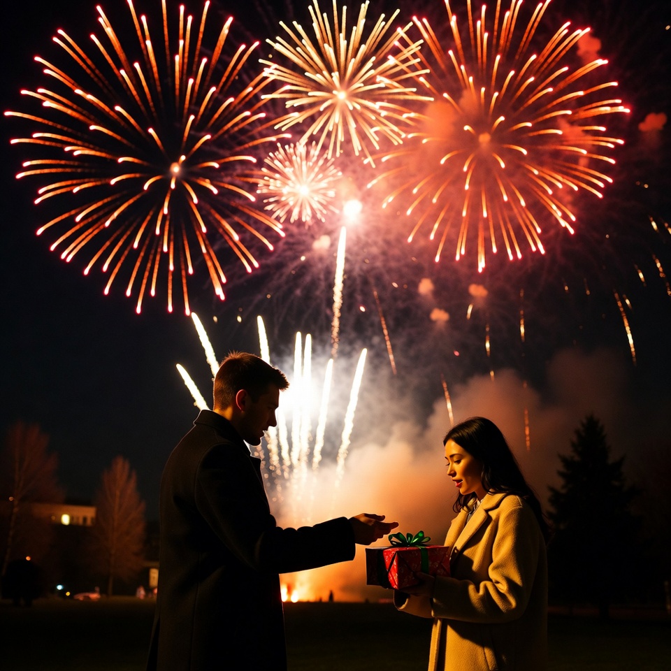 Fireworks during gift exchange celebration Fireworks during gift exchange celebration