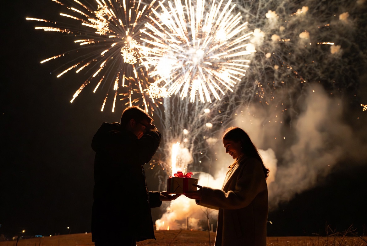 Celebration with fireworks and gifts Celebration with fireworks and gifts