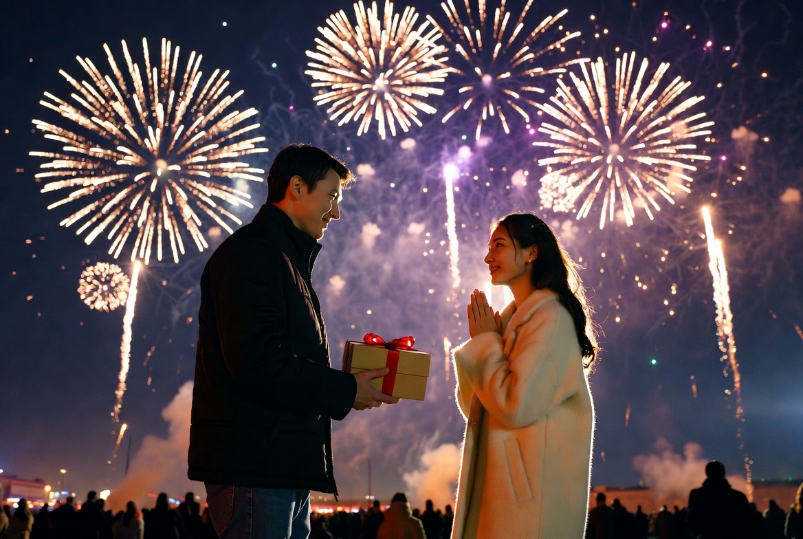 Couple celebrating with fireworks Couple celebrating with fireworks