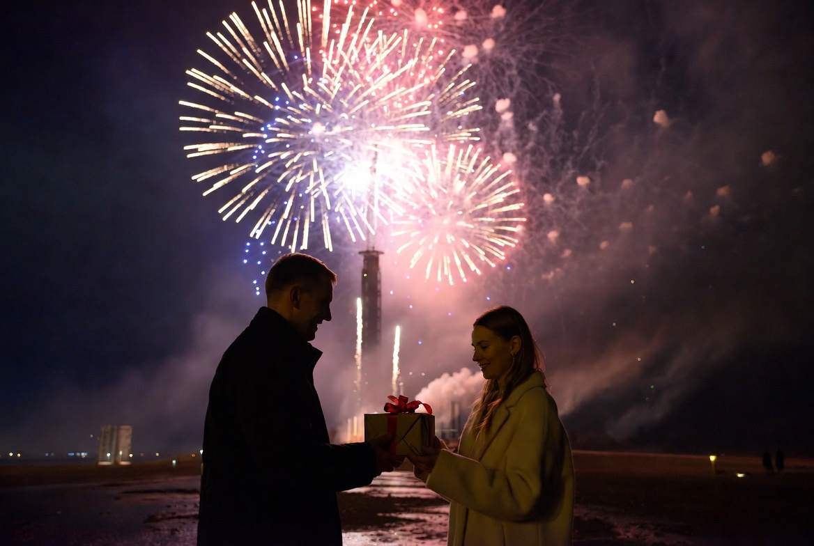 Celebrating with fireworks and gifts Celebrating with fireworks and gifts